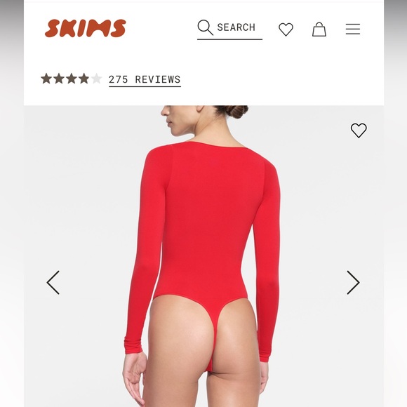 Skims Essentials Scoop Neck Bodysuit in Red- Size Small - Picture 3 of 6